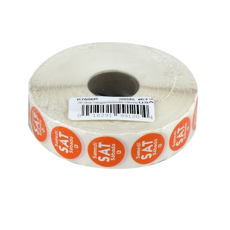 National Checking .75" Circle Trilingual Removable Orange Saturday Label, PK2000 R7506R